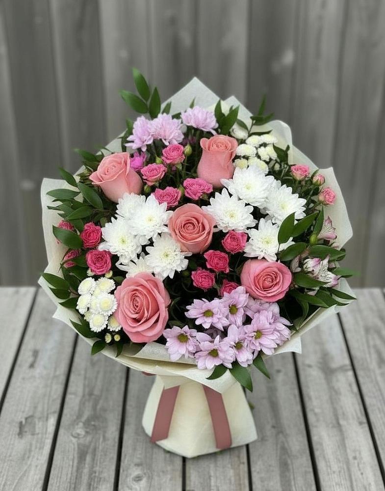 Букет цветов из: Альстромерии, Гвоздики, Розы и Хризантемы в Новоульяновске