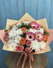 Букет цветов из:  Розы, Герберы и Хризантемы #REPLACE_PRED# Новоульяновске