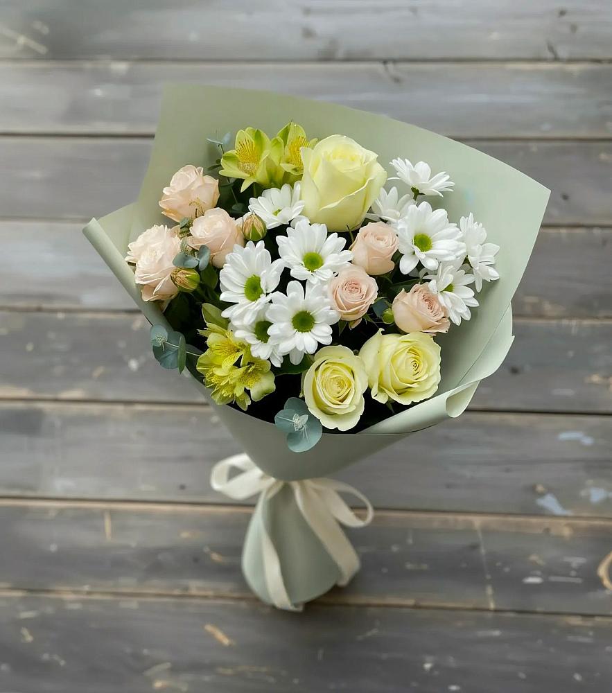 Букет цветов из: Альстромерии, Розы и Хризантемы в Новоульяновске