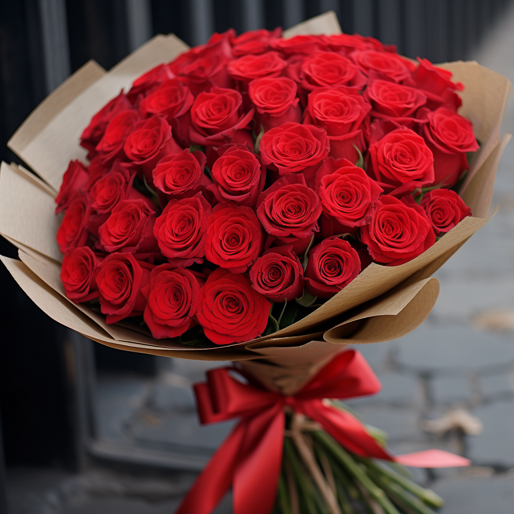 Букет 51 Красная роза Эдлесс Лав в Новоульяновске