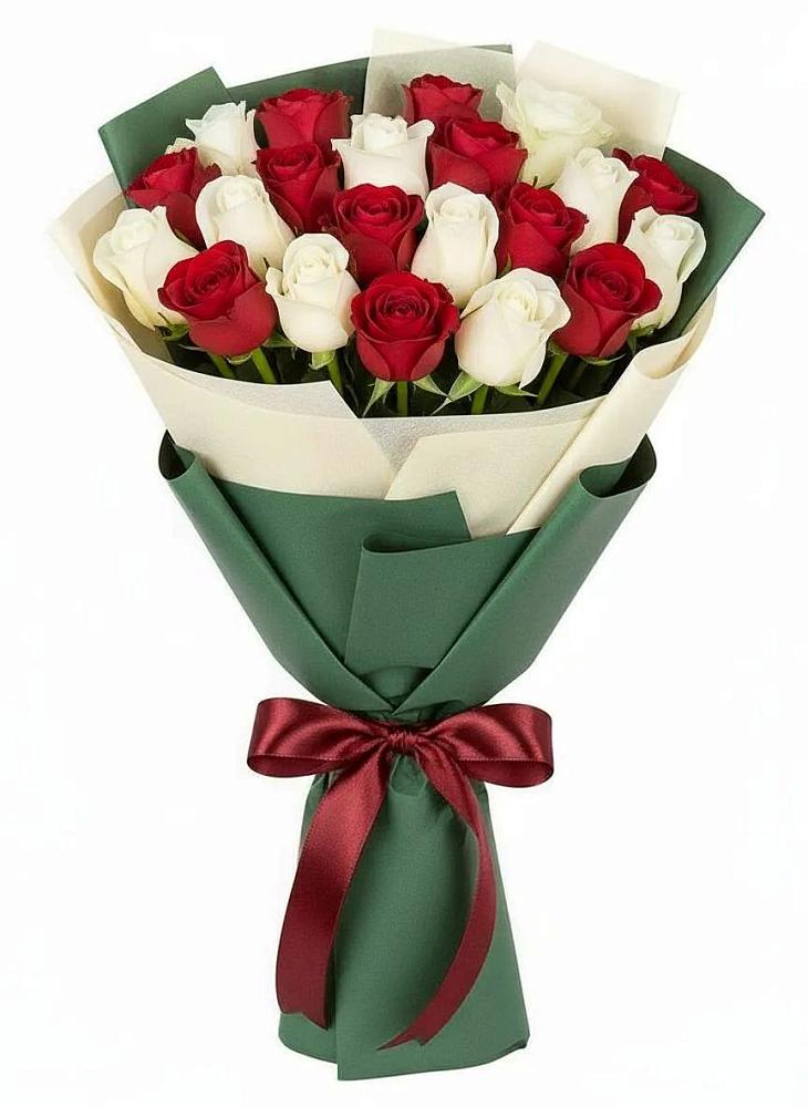 Букет Микс из красных и белых роз в Новоульяновске