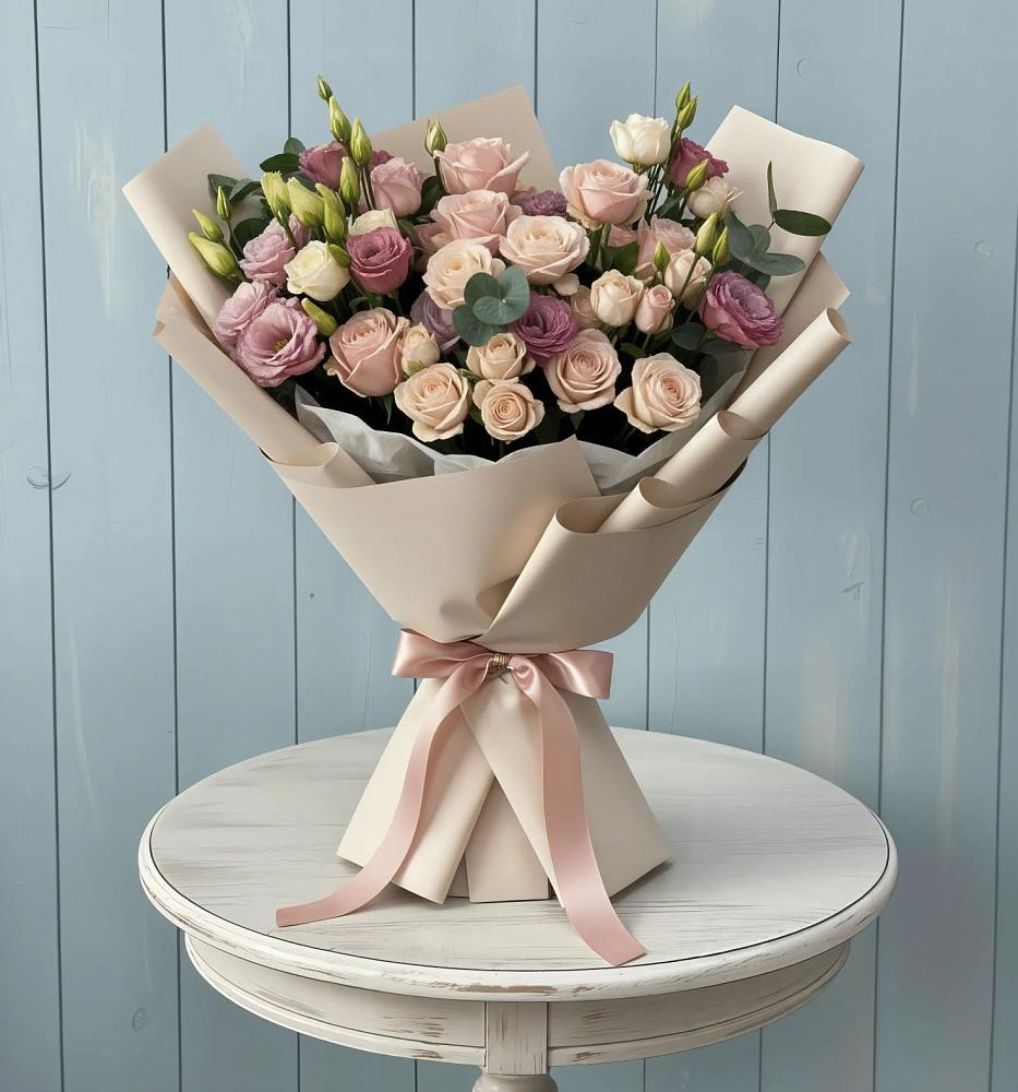 Букет цветов из: Розы и Лизиантусы в Новоульяновске