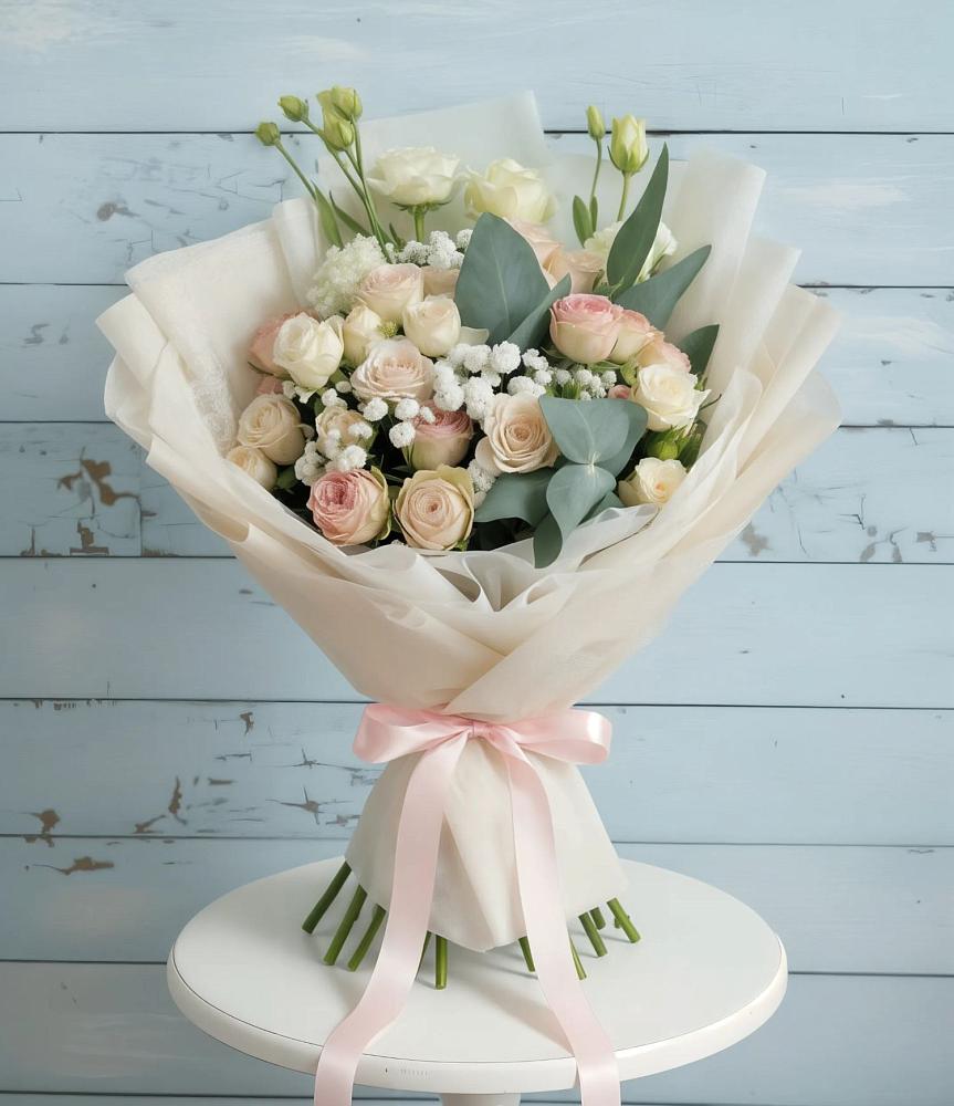 Букет цветов из: Розы и Лизиантусы в Новоульяновске