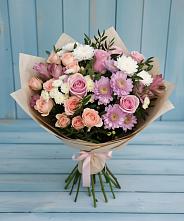 Букет цветов из:  Хризантемы, Розы и Альстромерии в Новоульяновске