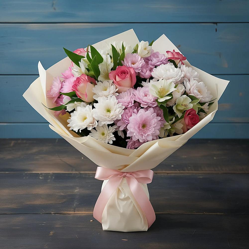 Букет цветов из: Хризантемы, Альстромерии и Розы в Новоульяновске